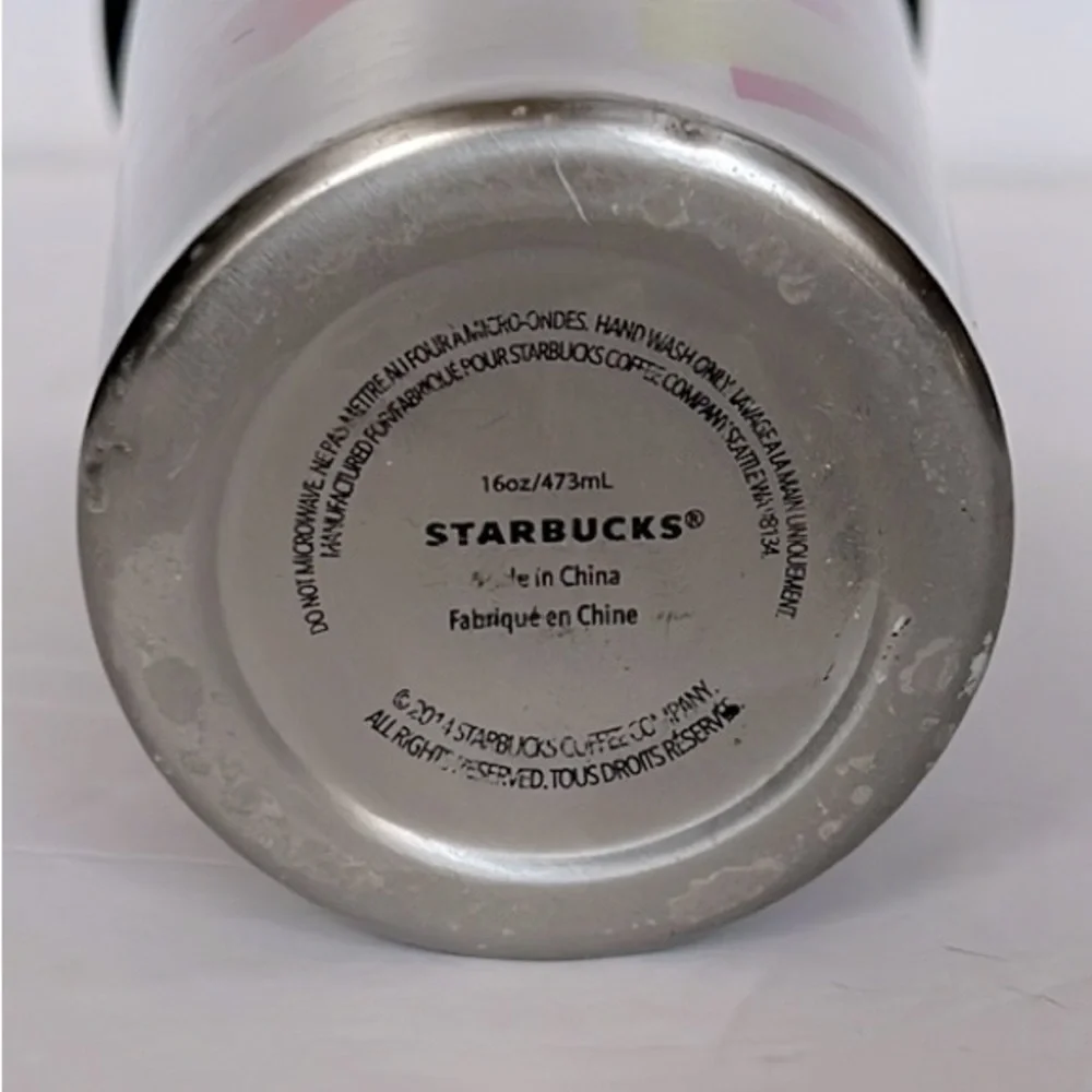 Starbucks 2014 Stainless Steel Rainbow Geo Tumbler With Original & Lid no straw
